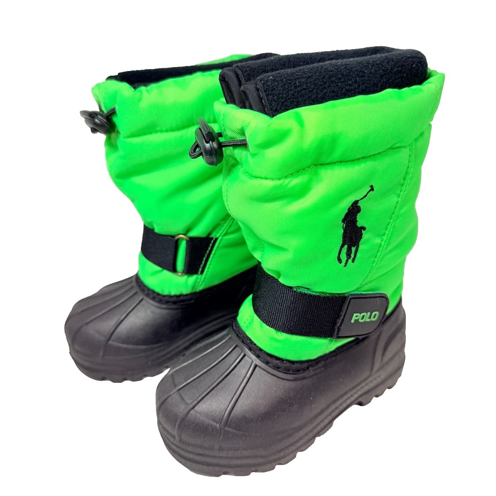 Polo Ralph Lauren Whistler Snow Boots Kids Size 4 Neon Green Winter Outdoor